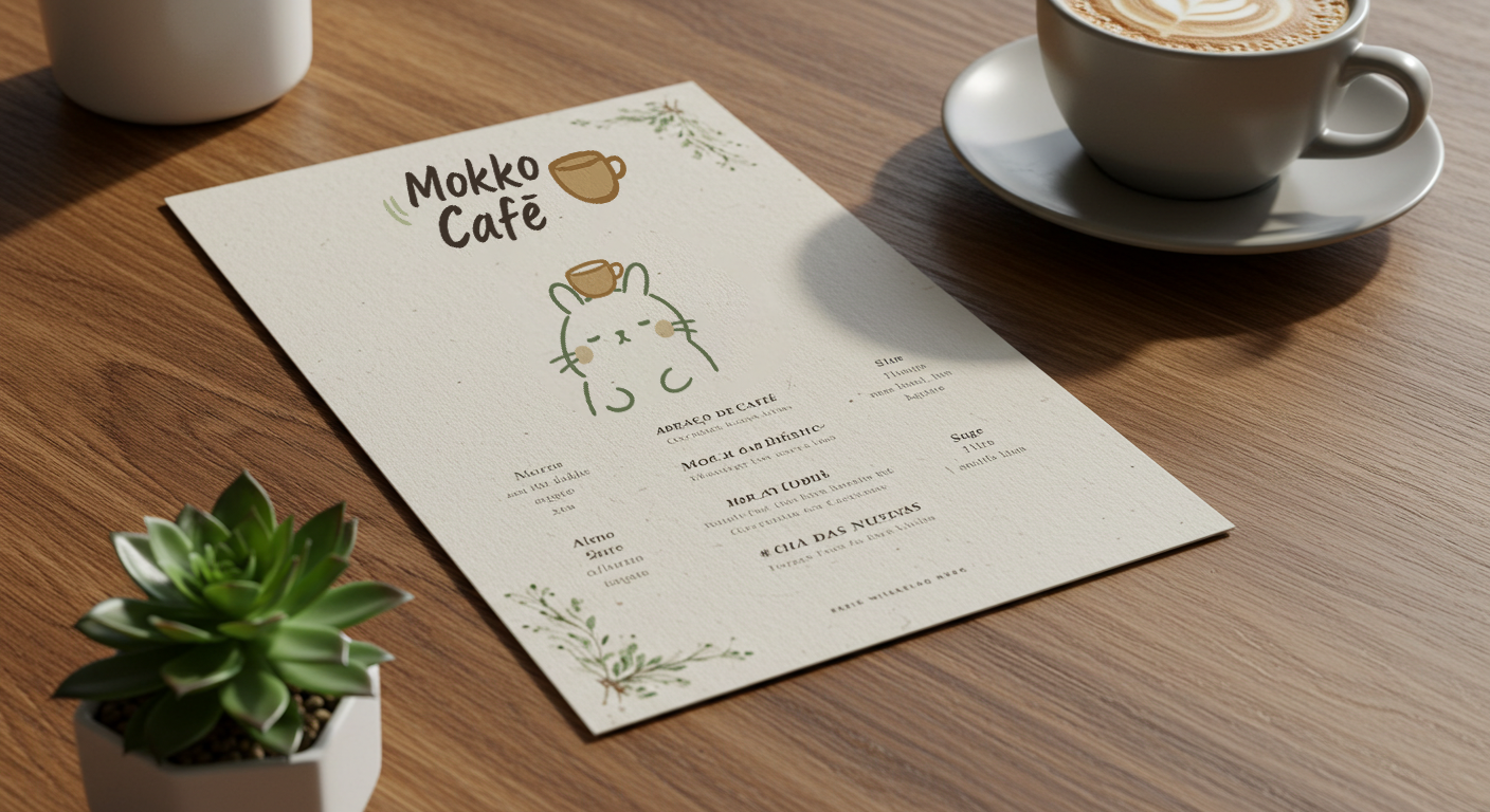 Mockup de cardápio da Mokko Café.